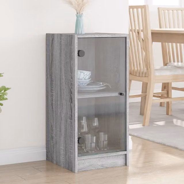 Berkfield Home Side Cabinet with Glass Doors in Grey Sonoma, W: 35 cm, D: 37 cm, H: 75.5 cm