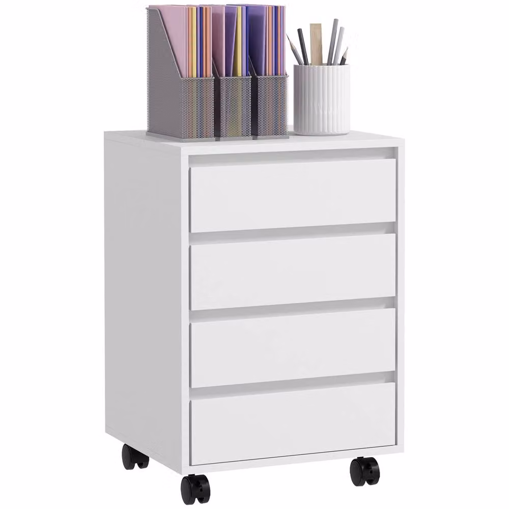 HOMCOM Mobile Vertical Filing Cabinet with 4 Lockable Drawers and Castors, White – 2