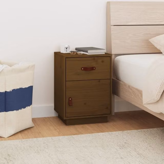 Berkfield Home Rustic Solid Wood Pine Bedside Cabinet in Honey Brown, W/D/H: 40 x 34 x 55 cm – 1