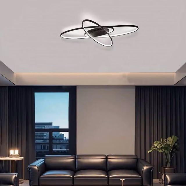 VOGREX Modern LED Ring Ceiling Light with Remote Control and Dimming Function, Black