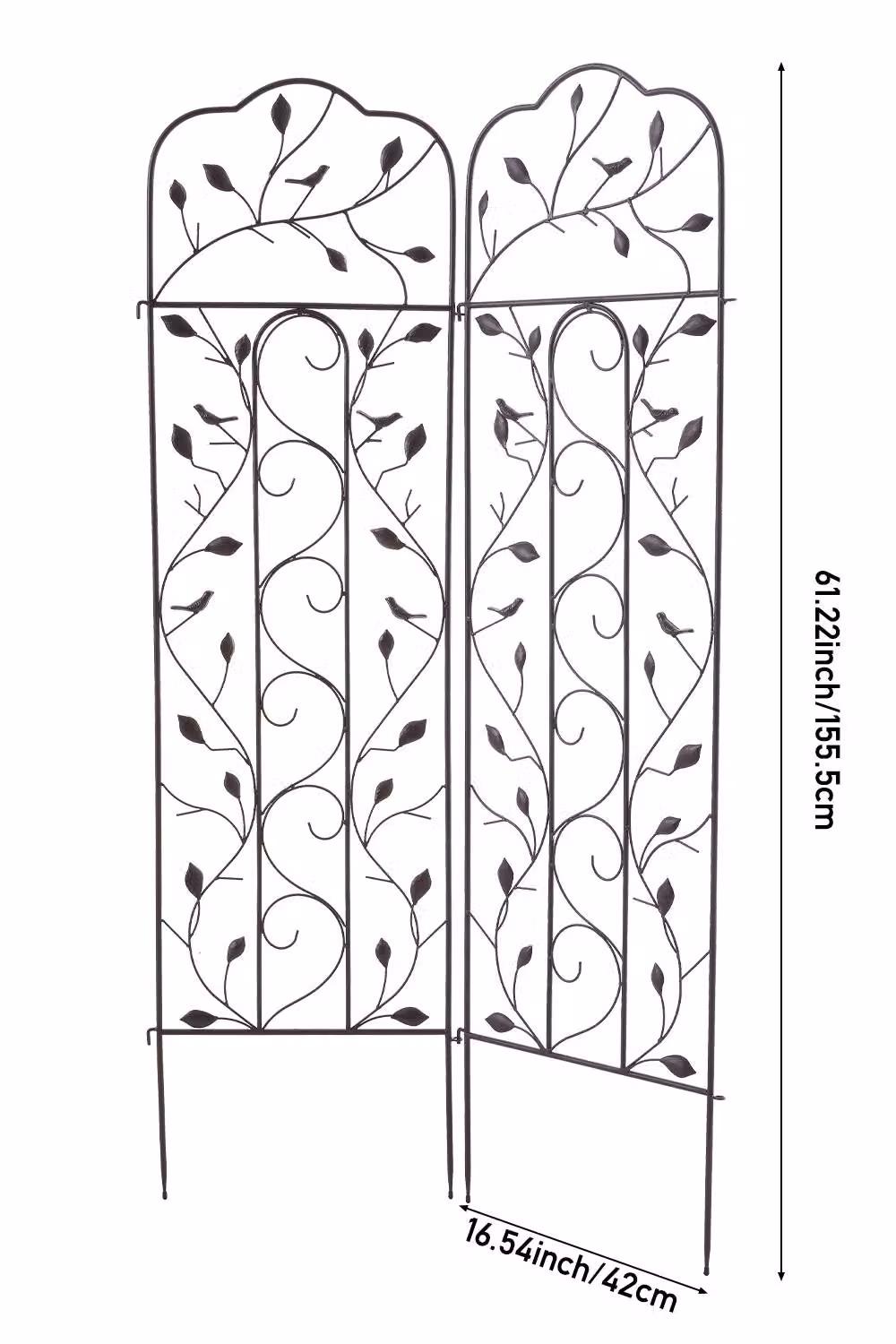 Living and Home Black Metal Garden Trellis Support for Climbing Plants, 2 Pack, H: 155.5 cm x W: 42 cm – 2