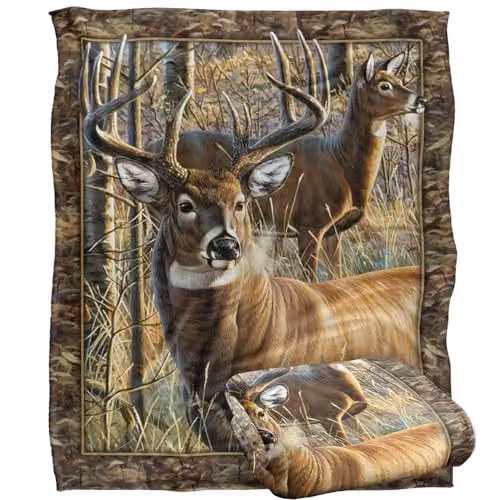 JQ Licensing Deer Hunting Challenge Super Soft Fleece Throw Blanket, White, W/D/H: 152 x 127 cm – 1