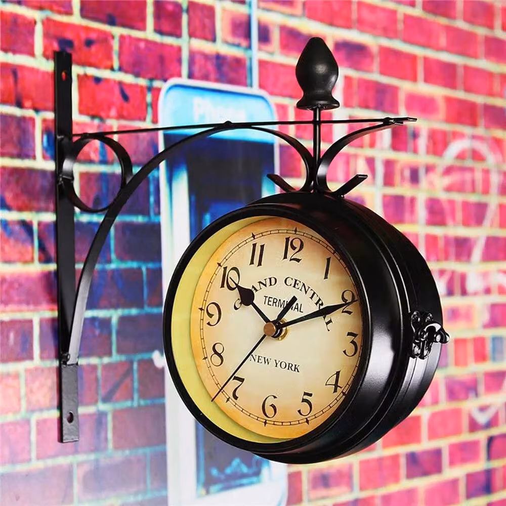 SPETLEK Retro Round Analog Metal Wall Clock for Outdoor Gardens in Black – 3