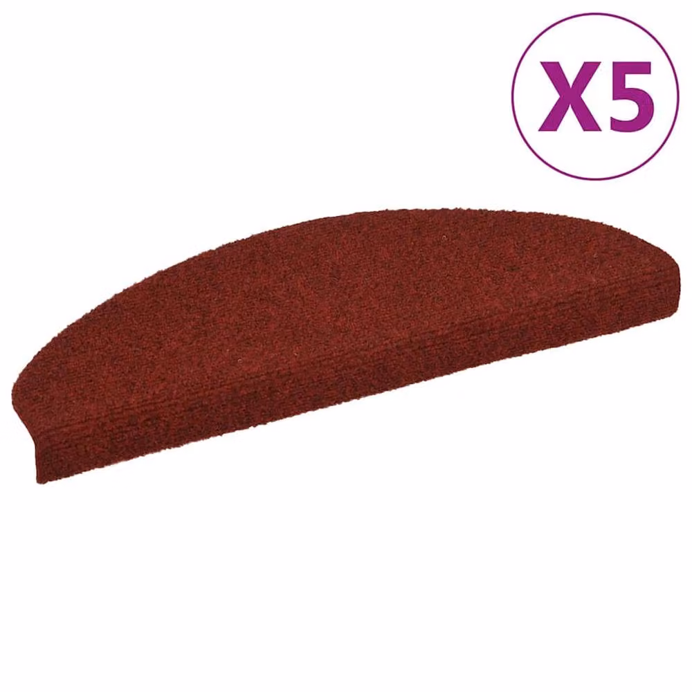 Berkfield Home Self-adhesive Needle Punch Stair Mats, 5 Pieces, Red, W: 65 cm, D: 21 cm, H: 4 cm – 2