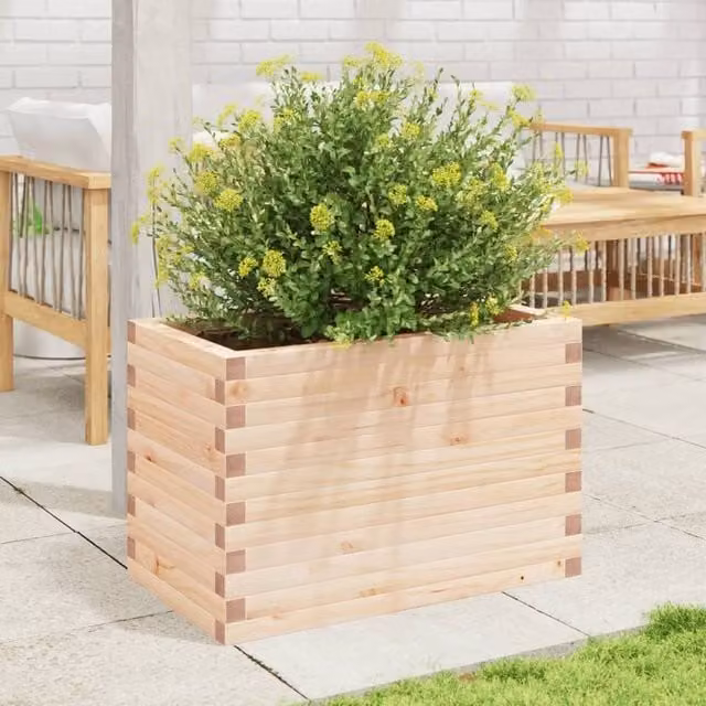 Berkfield Home Decorative Garden Planter Tub, Brown Solid Wood, W: 70 cm, D: 40 cm, H: 45.5 cm – 1