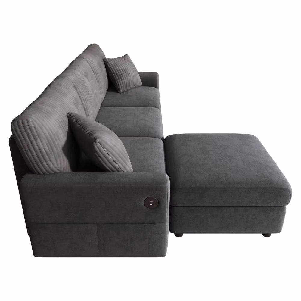 Merax Reversible L-Shape Chenille Corner Sofa with Matching Ottoman and USB Charging Ports in Grey – 4