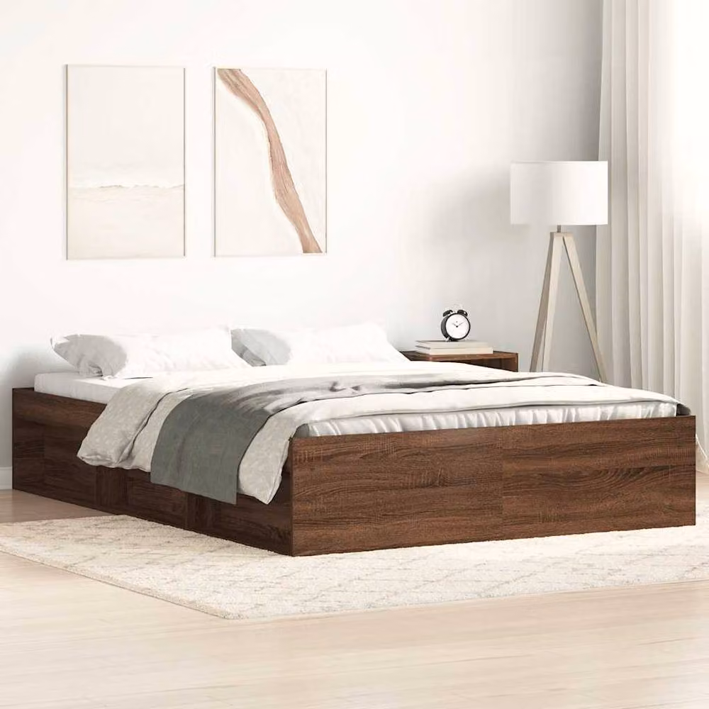 Berkfield Home Modern Bed Frame in Brown Oak with Side Compartments, W/D/H: 200 x 120 x 35 cm – 2