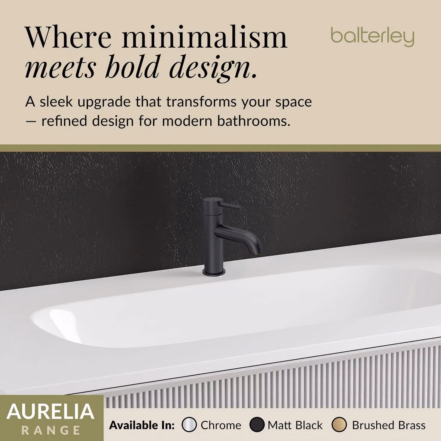 Balterley Round Mono Basin Mixer Tap with Push Button Waste, Matt Black, W/D/H: 5.2 x 15.9 x 16.6 cm – 3