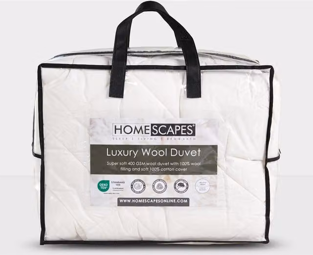 Homescapes Premium Heavy Wool Duvet in White, Single, 400g