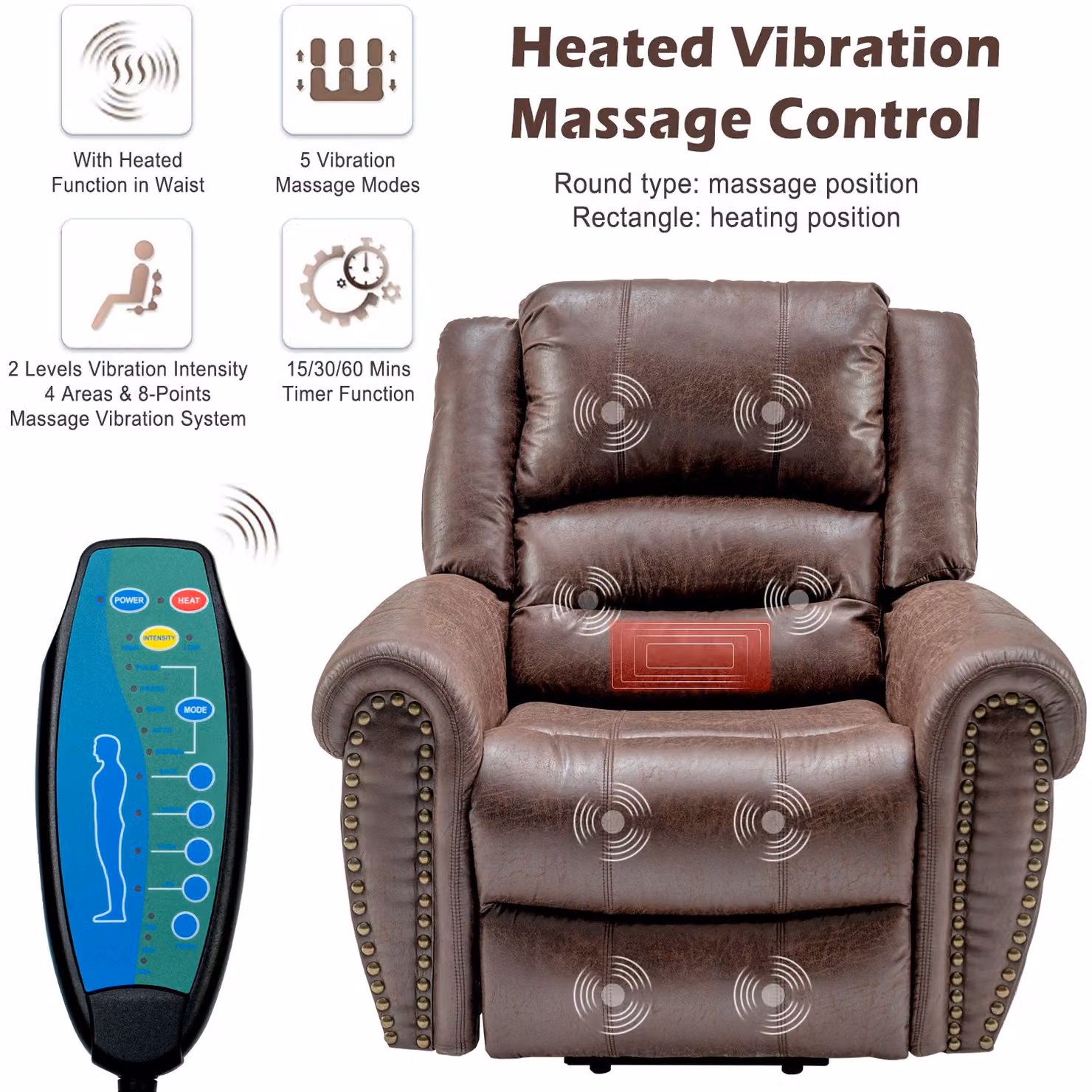 Aosom UK Large Power Lift Recliner Chair with Heating Massage Points and USB Port, Brown, W/D/H: 106 x 104 x 102 cm – 5