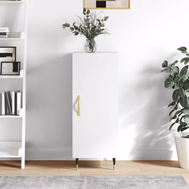 Berkfield Home Modern High Gloss White Sideboard, W/D/H: 34.5 x 34.5 x 90 cm