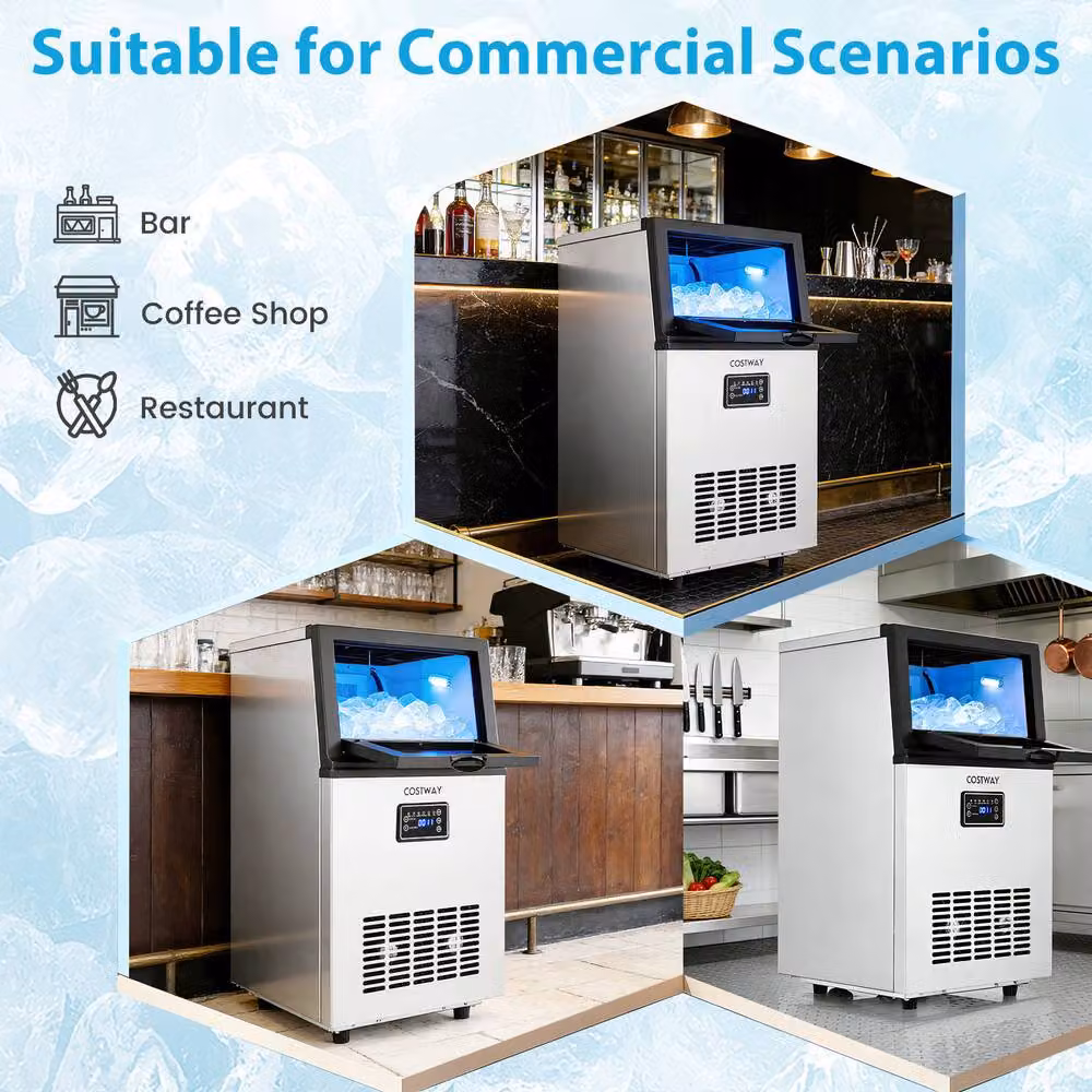 Costway Commercial Ice Maker in Silver with 23 kg/24h Production and 5 kg Storage Capacity – 6