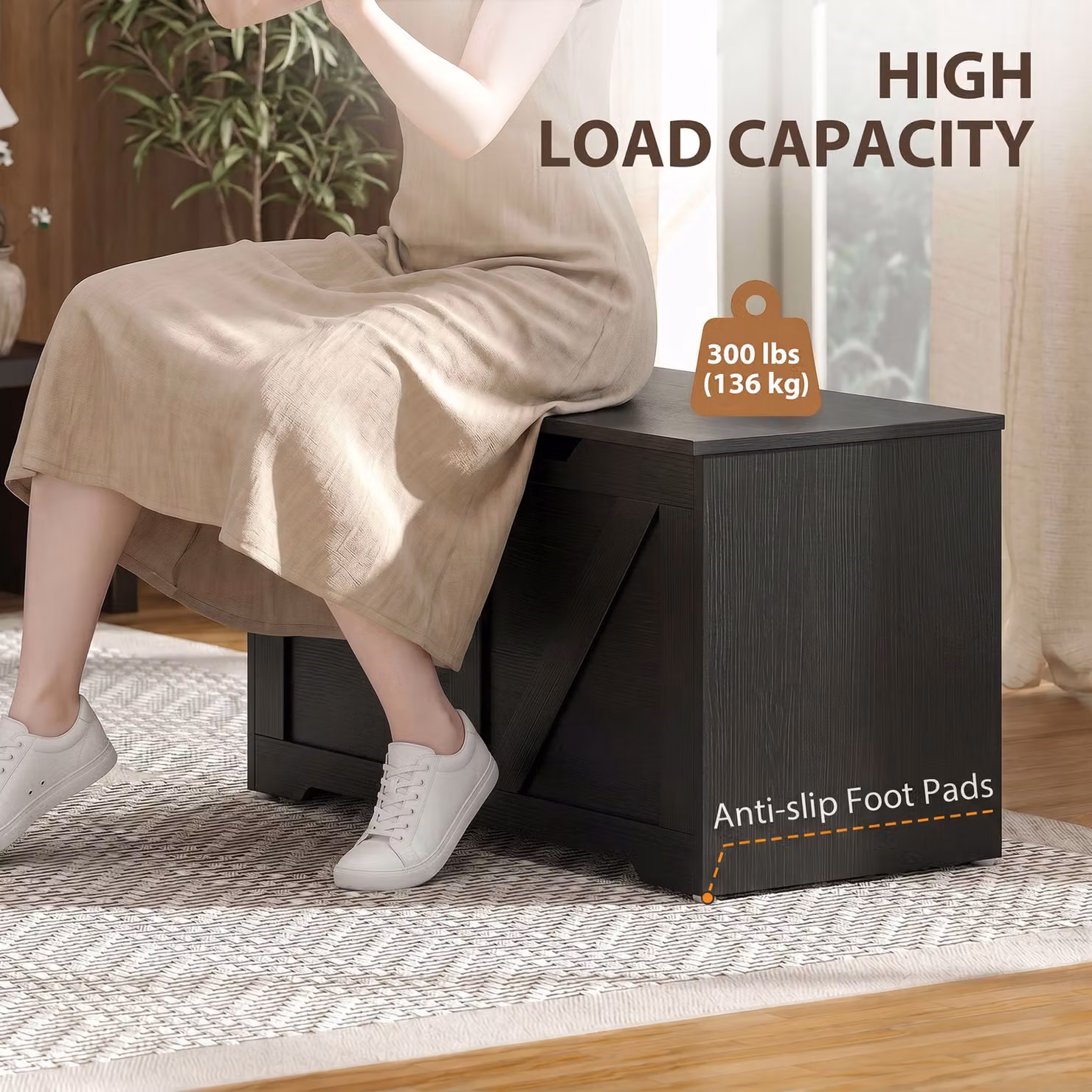 HOMCOM 100L Home Storage Box with Soft-Close Safety Hinge in Black Wood-Effect, W/D/H: 80 x 45 x 136 cm – 7