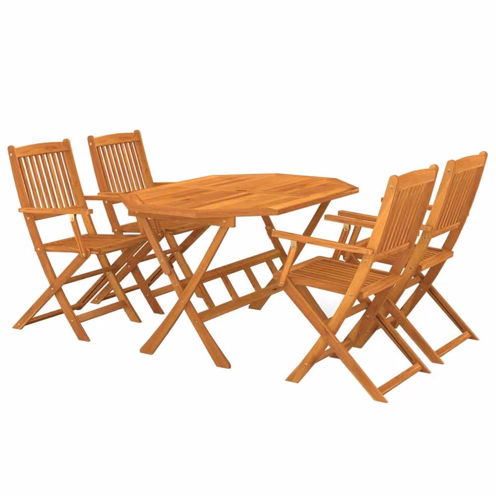 Berkfield Home 5 Piece Garden Dining Set in Brown Oiled Solid Acacia Wood – 2