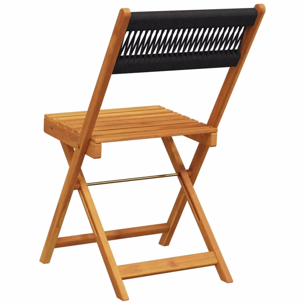 Berkfield Home Bistro Chairs Set of 2, Black Acacia Wood and Rope Garden Chairs – 3