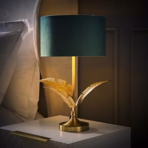 ValueLights Christina Green Velvet and Gold Palm Leaf Table Lamp with LED Bulb Included – 2