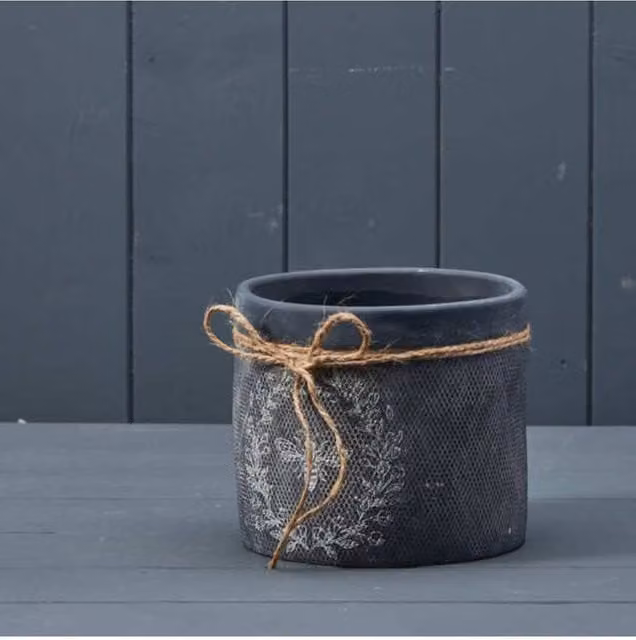 KDMD Black Bee Round Ceramic Tabletop Pot in Black with Rustic Floral Design – 1
