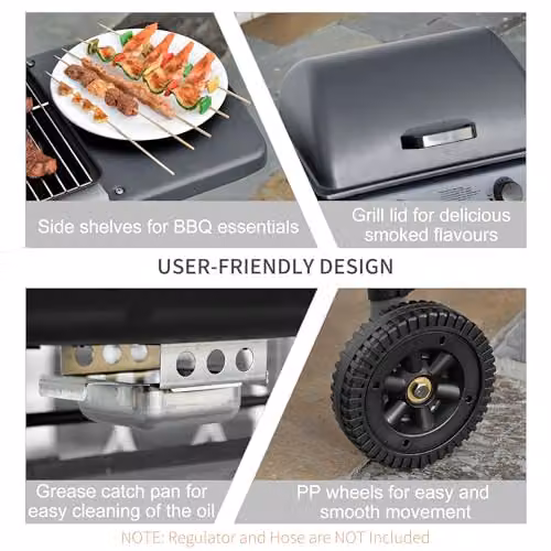 Outsunny 2 Burner Propane Gas Barbecue Grill with Trolley, 5.6 kW, Grey – 4