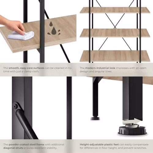 tectake Glasgow Industrial Ladder Shelf with 5 Shelves in Brown, H 179.5 x W 106.0 x D 34.5 cm – 4