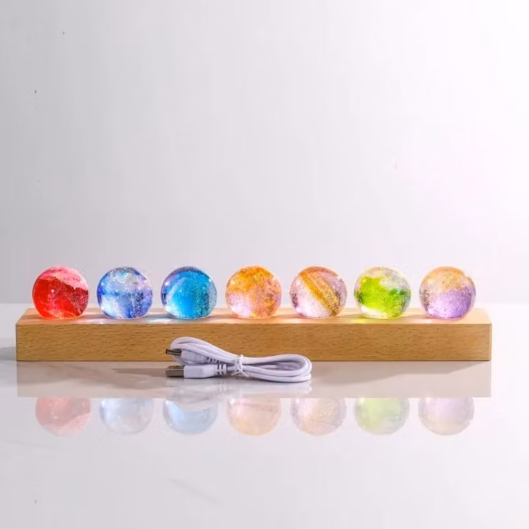 Leaper Seven Starry Sky Multicolour Glass Bead Crystal Ball Night Light with Rectangular Wood Base