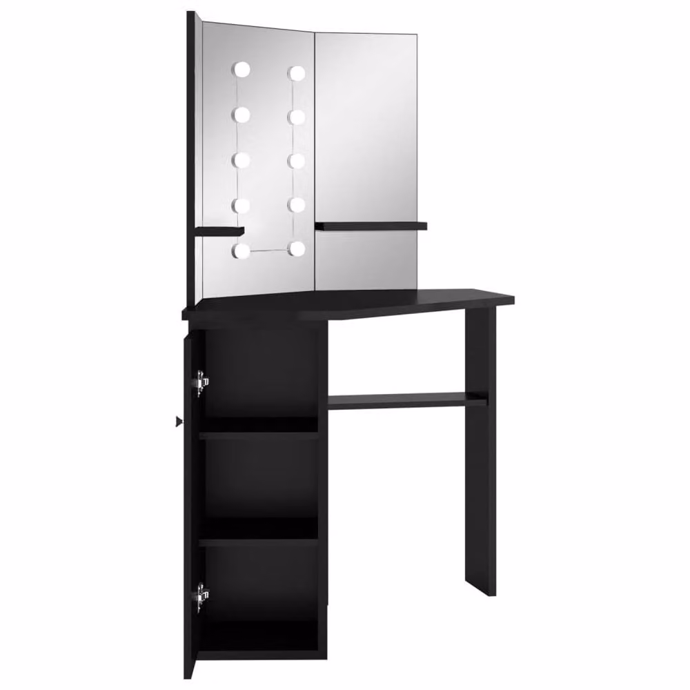 Berkfield Home Beautiful Modern Corner Dressing Table with LED Mirror in Black, W/D/H: 111 x 54 x 141.5 cm – 5