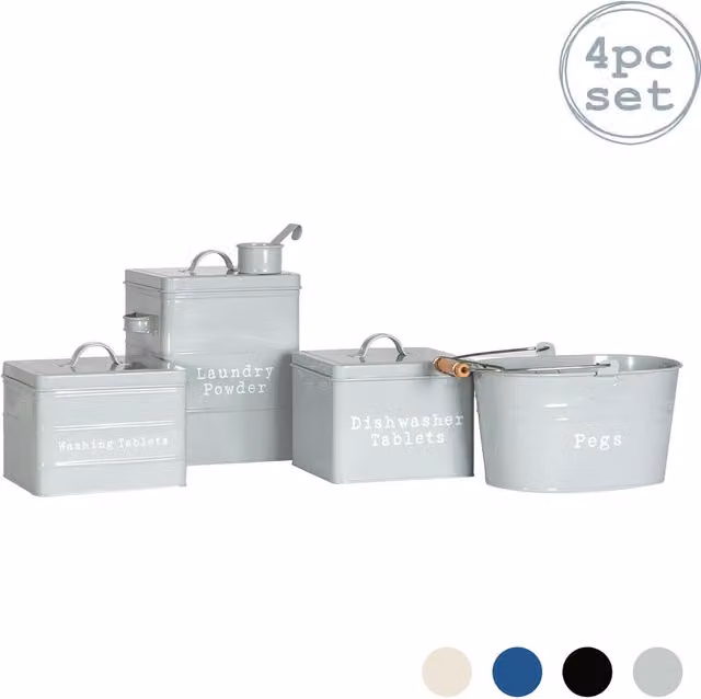 Harbour Homewares 4 Piece Vintage Metal Utility Canisters Set in Grey