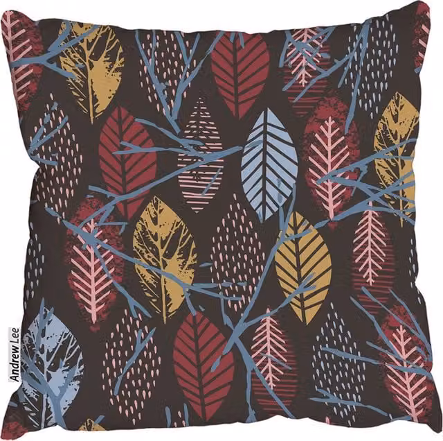 Andrew Lee Abstract Autumn Leafs Square Cushion, Black and Multicolour, W: 45 cm