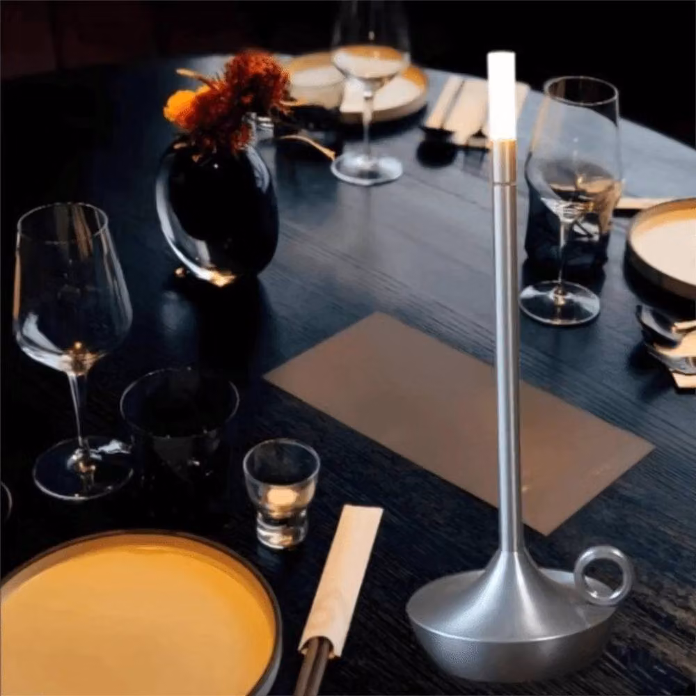 PAWNORA Silver LED Taper Candle Charging Bar Tabletop Lamp – 5