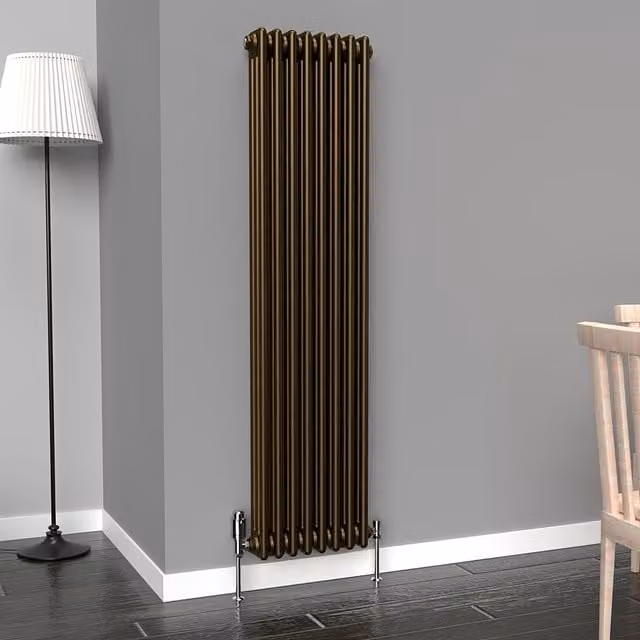 Lux Heat Vertical Coloured Column Radiator in Antique Brass, H 150 cm x W 38 cm