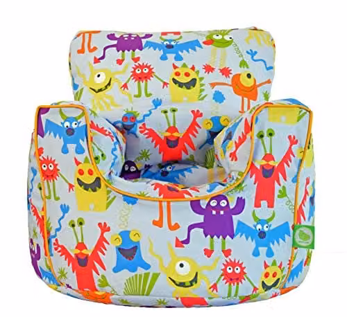 BeanLazy Grey Cute Monsters Bean Bag Chair for Children and Teens in 100% Cotton with Filling