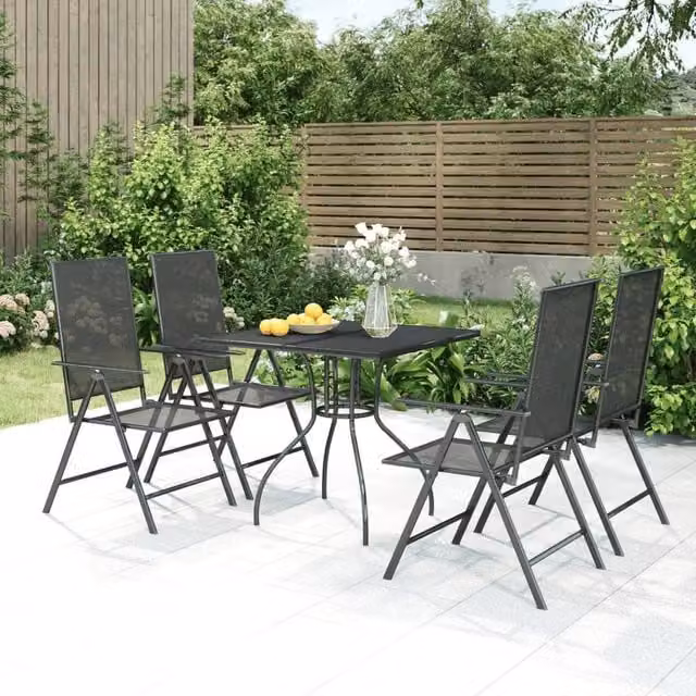 Berkfield Home 5 Piece Modern Garden Dining Set in Anthracite Steel and Black