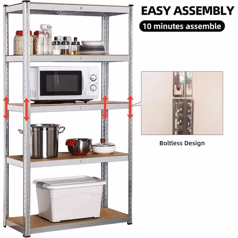 NESTLUNE Heavy Duty Metal and MDF Garage Shelving, Silver, W: 1000 cm, D: 52 cm