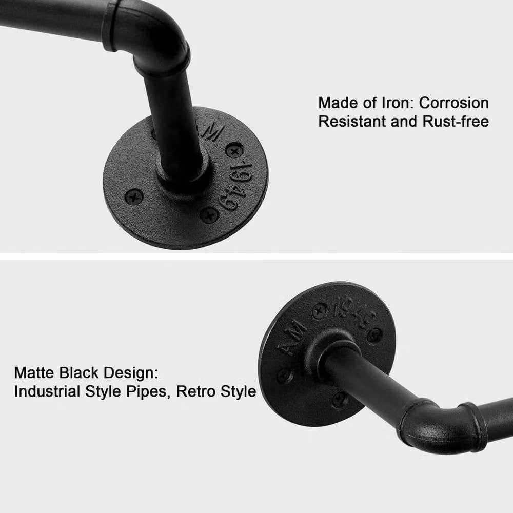 EONLION Black Metal Industrial Wall Mounted Towel Rail and Clothes Hanger, Width: 100 cm – 3