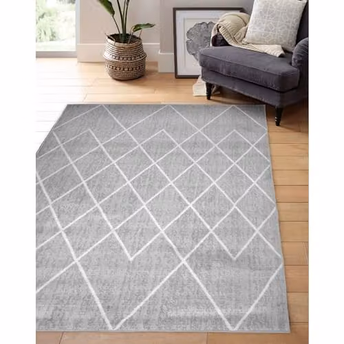 Colorama Berber Light Grey Patterned Moroccan Style Modern Short Pile Rug, W: 160 cm, L: 230 cm