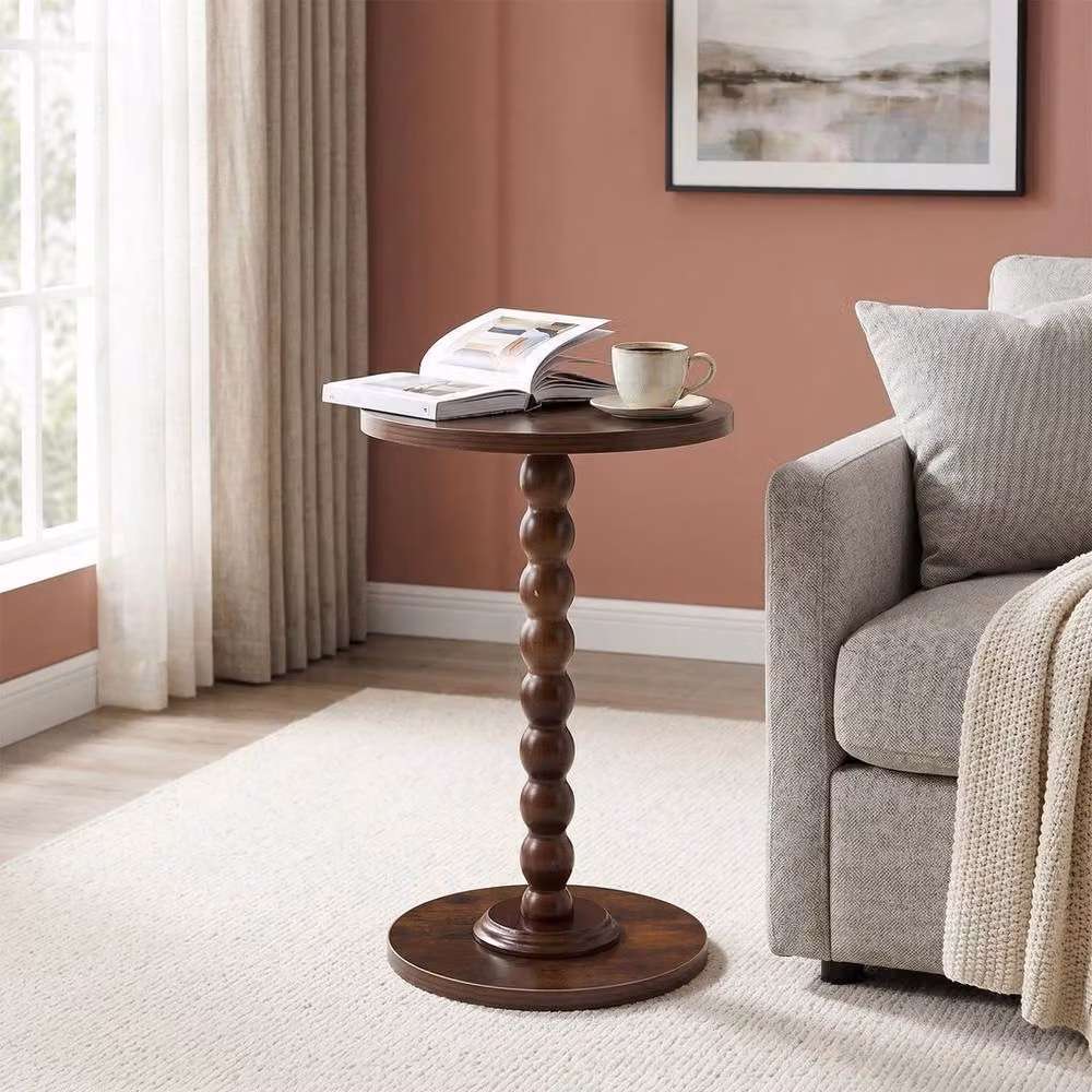 EONLION Round Burnt Wood Side Table in Brown, Diameter: 100 cm – 5