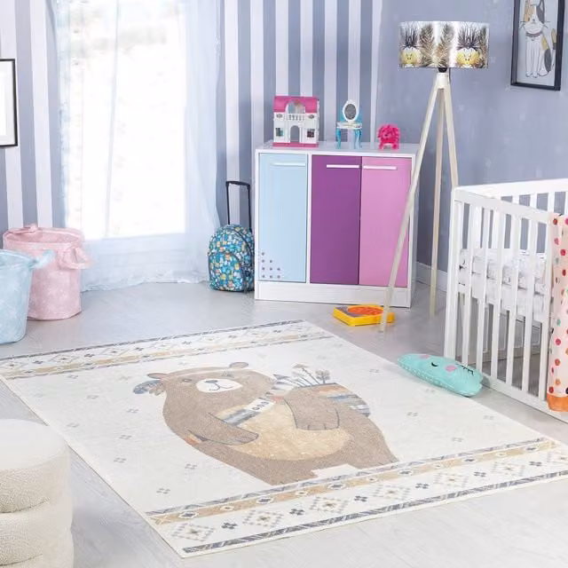 Livabliss Lilian Washable Kids Rug in Beige, Brown, Blue and Orange, W: 160 cm, D: 215 cm