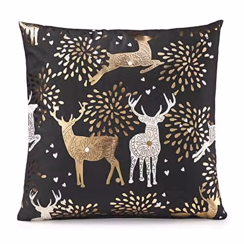 Luxor Living Christmas Velvet Cushion in Gold, Black and Multicolour, W/D/H: 45 x 45 x 4.3 cm – 1