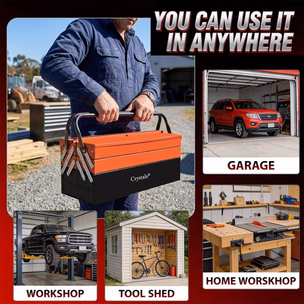 Crystals Heavy Duty Metal Cantilever 5 Tray Toolbox in Red – 4