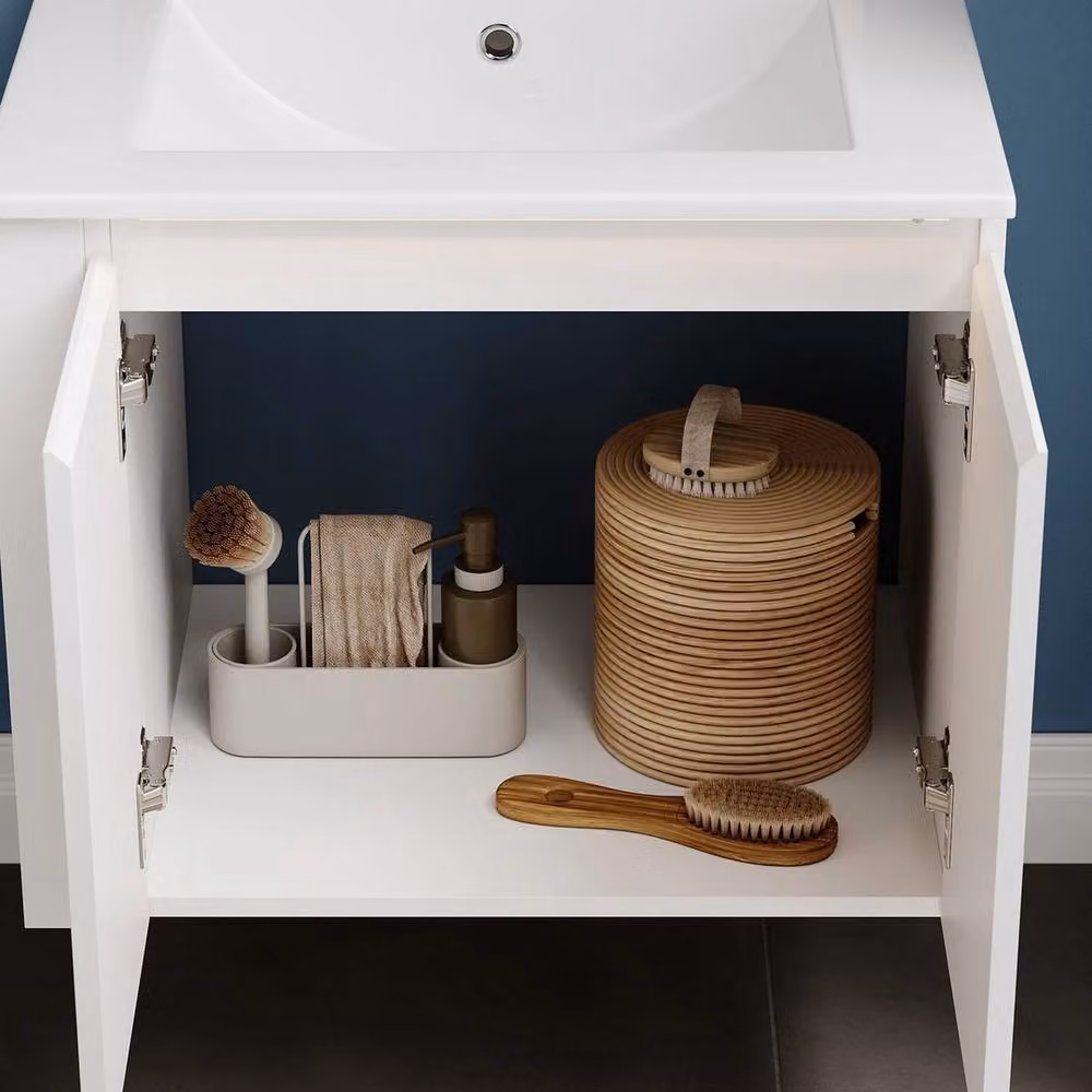 FORGEVIO White Glossy Wall Mounted Bathroom Vanity Unit with Integrated LED Light and Internal Shelves – 3