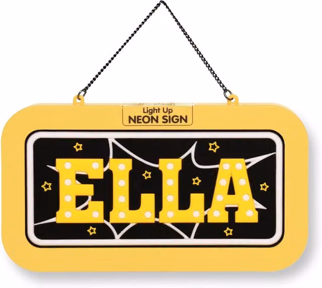 History & Heraldry Ella Pre-personalised Light-Up Neon Bedroom Sign in Yellow