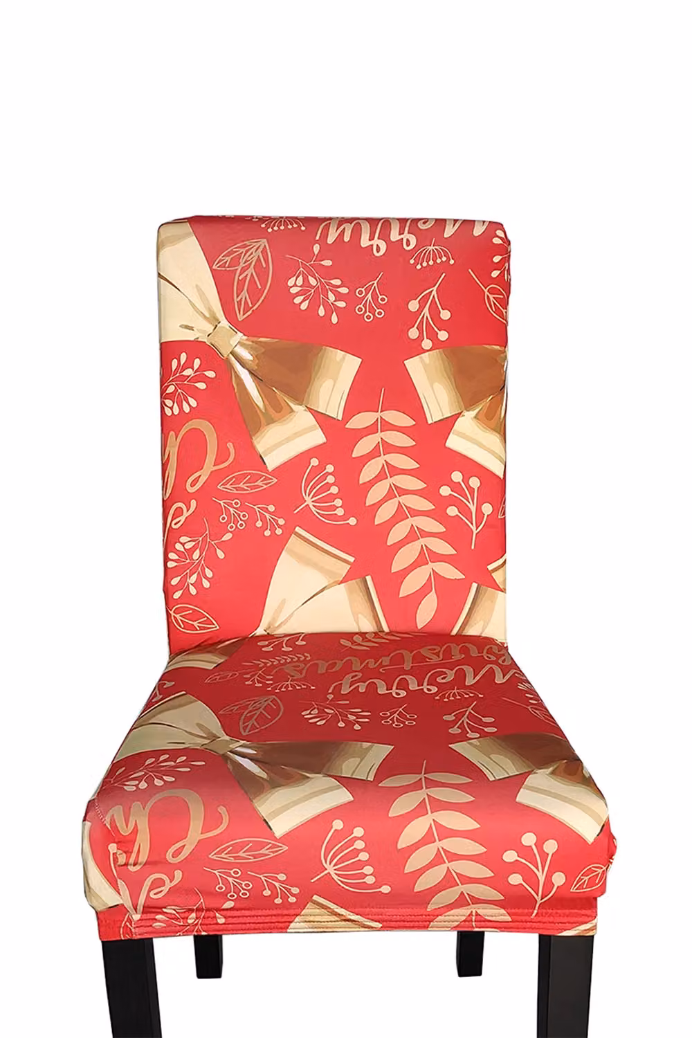 Neel Blue Short Spandex Dining Chair Slipcover with Red Tree Leaves Floral Design – 2