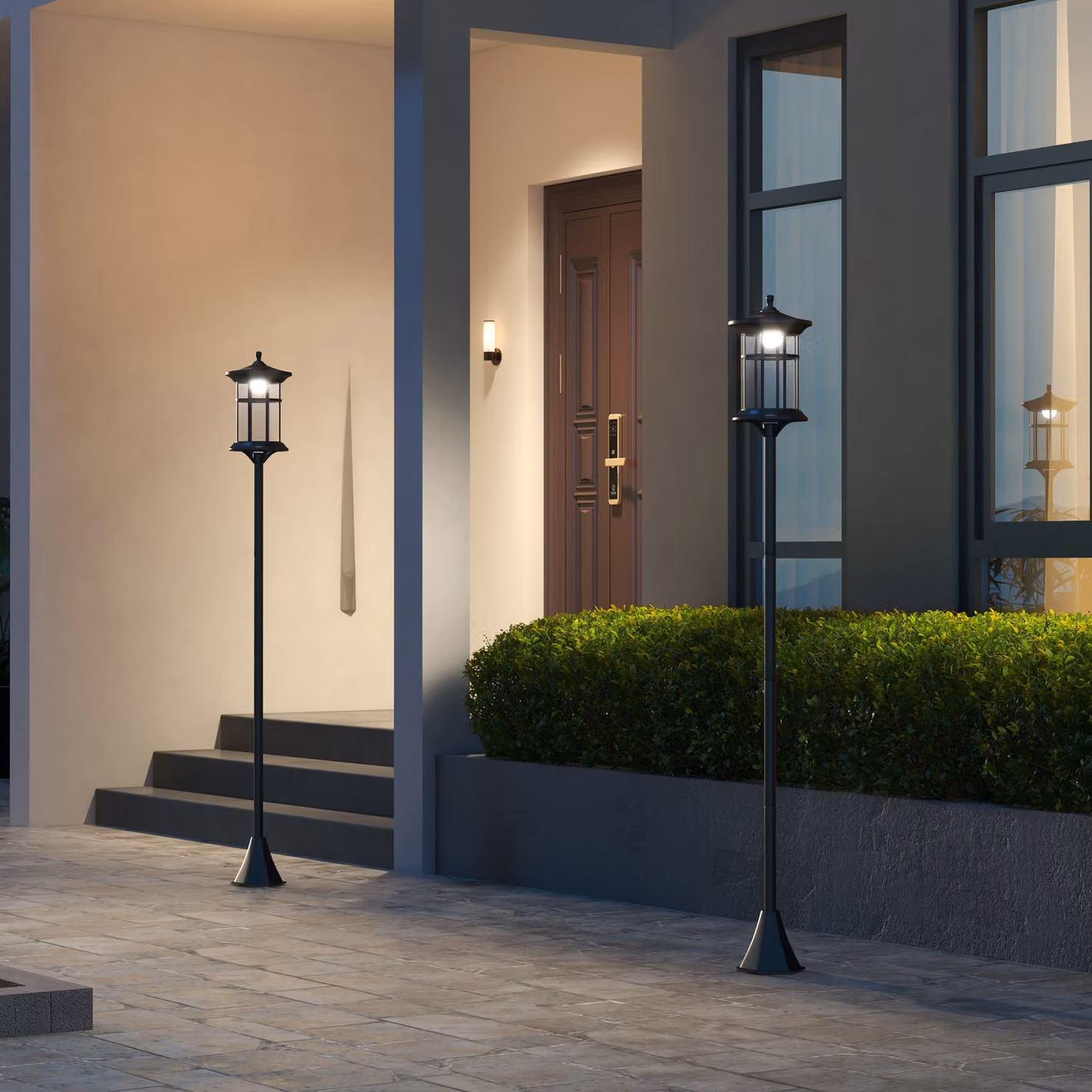 Outsunny Set of Two Traditional Style Solar Lamp Posts in Black, Height: 180 cm – 7