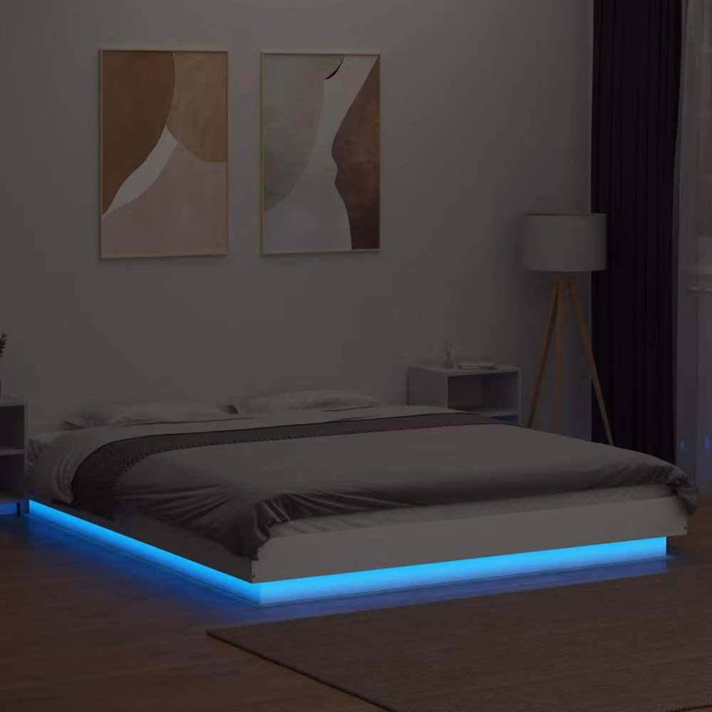 Berkfield Home Modern White Bed Frame with LED Lights and USB Charging Port, W/D/H: 150 x 200 cm – 4