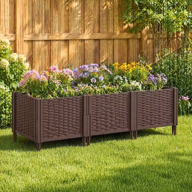 STILVORA Modular Raised Garden Bed in Brown Plastic WPC, W/D/H: 118 x 38 x 30 cm – 1