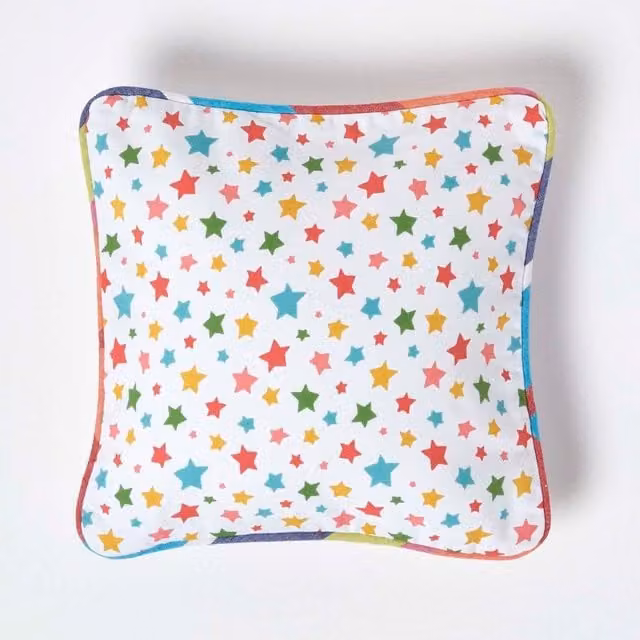 Homescapes Cotton Square Stars Cushion Cover, Multicolour, W/D/H: 30 x 30 x 30 cm