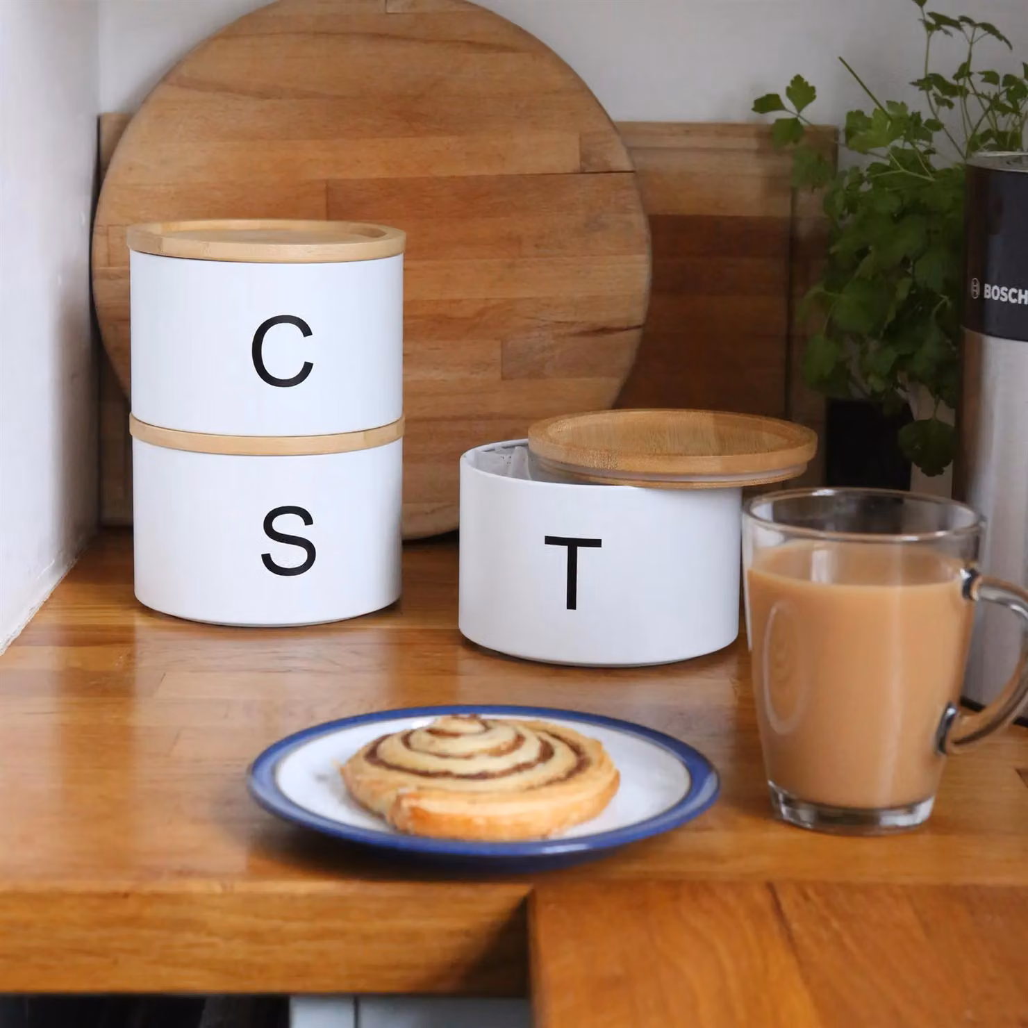 Harbour Housewares 3pc Stacking Tea Coffee Sugar Canister Set in White – 5