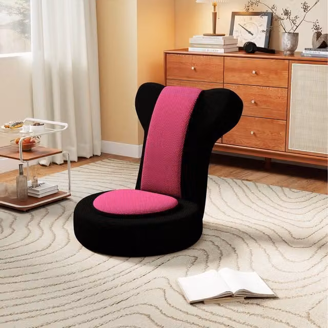 COSTWAY Pink Fabric Gaming Chair with Headrest