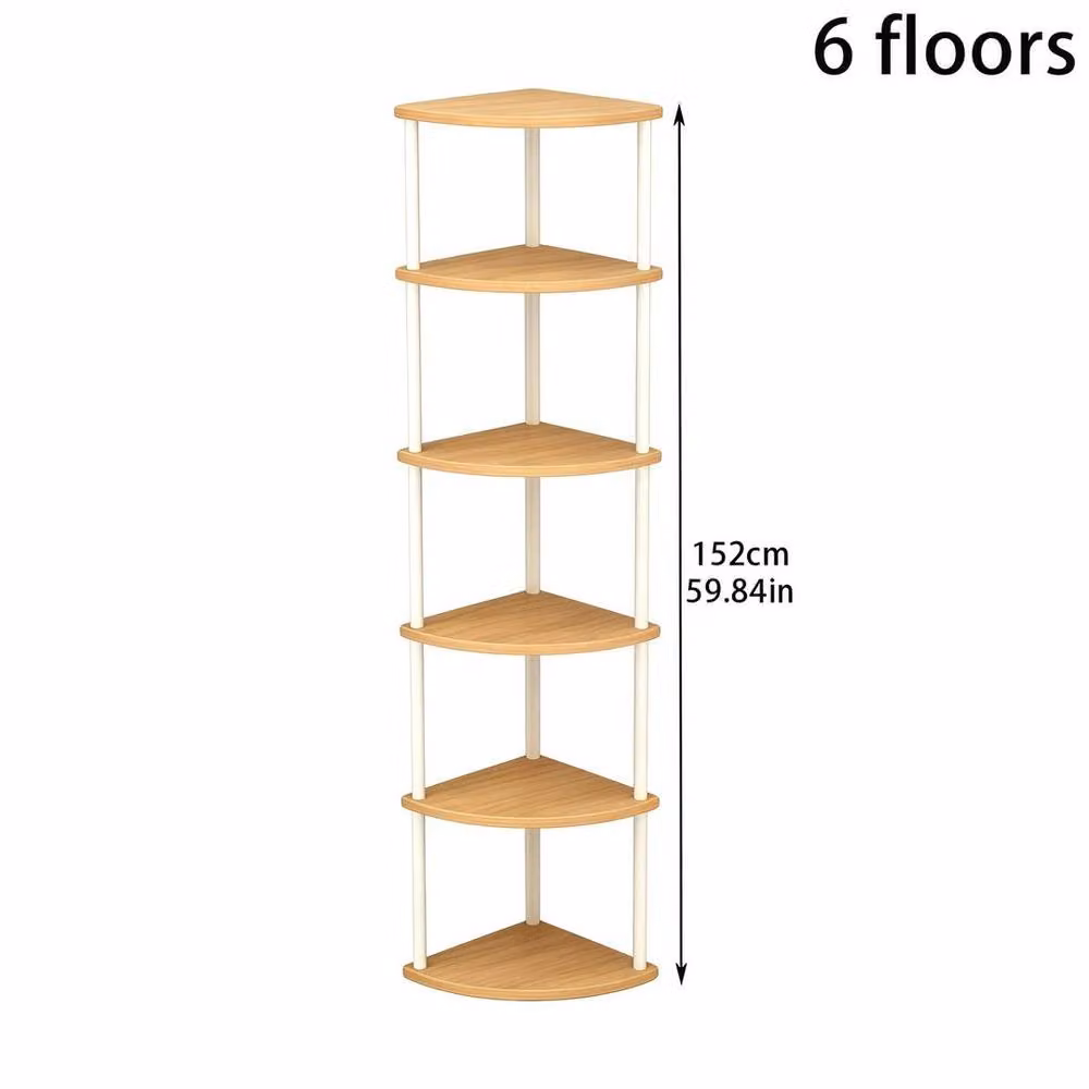 EONLION 6 Tier Vertical Wooden Corner Shelf Rack in Brown, Height: 100 cm – 2
