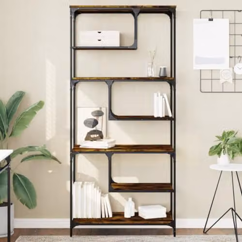 vidaXL Industrial Geometric Bookcase in Smoked Oak, W/D/H: 81 x 36 x 176 cm – 2