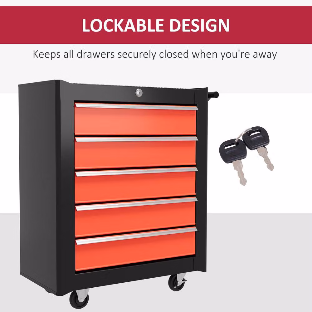 STILVORA Red Steel Tool Chest with 5 Drawers and Wheels – 8